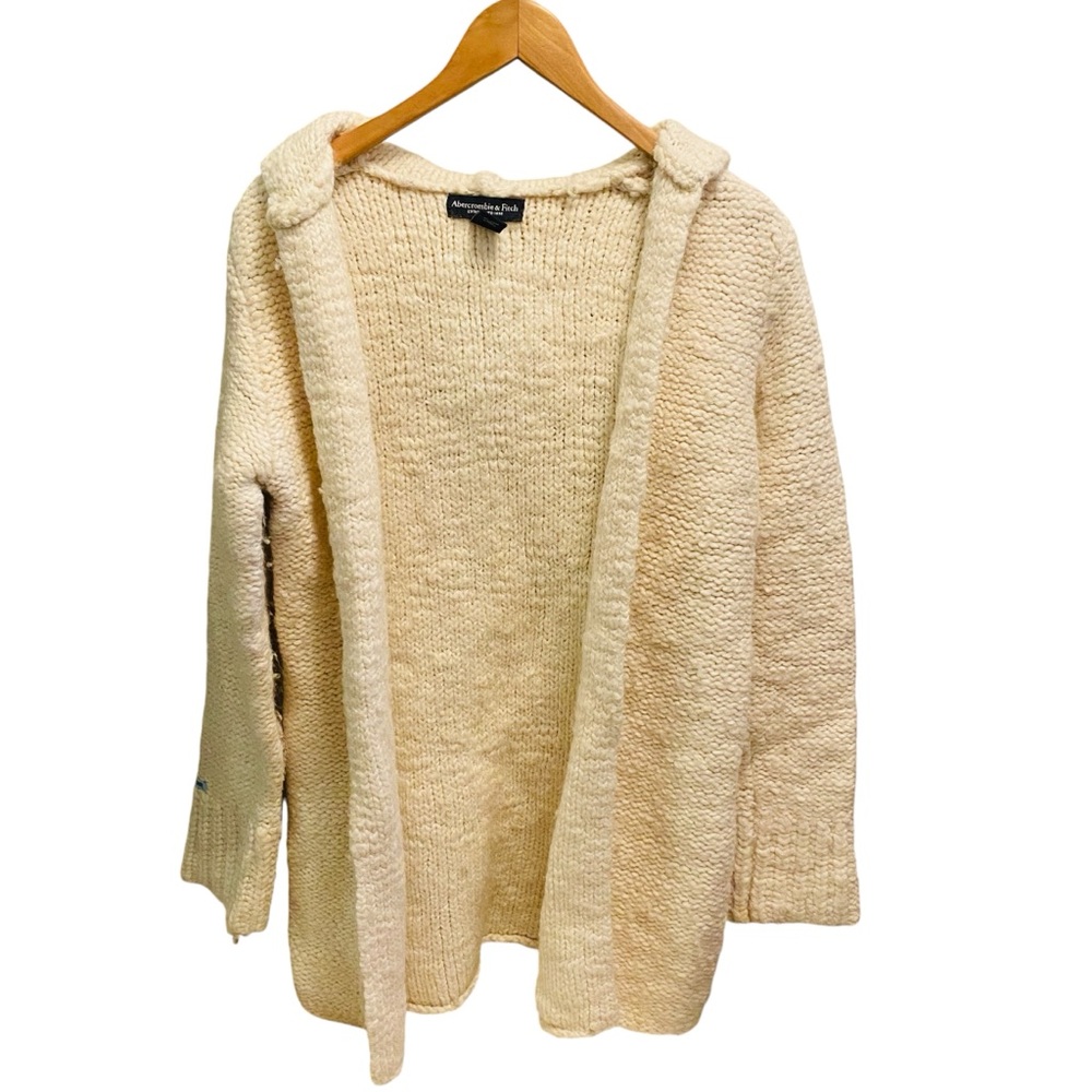 ABERCROMBIE Cream Wool Blend Open Hooded Cardigan - Picture 1 of 6